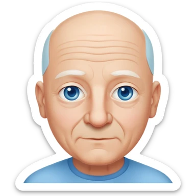 Abuelo italiano piel blanca y ojos azules calvo no tan grandes , sin bigote con una expresión cálida con una mirada amigable sticker