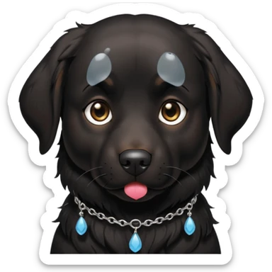 Sad black retriever dog with tears in eyes, wearing gothic accessories  sticker