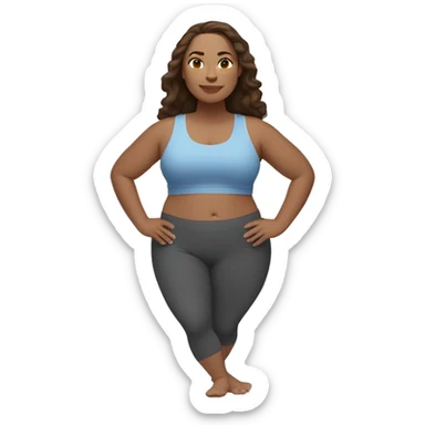 A plus size woman in a lunge yoga pose. She has light skin, brown straight hair, and brown eyes.  sticker