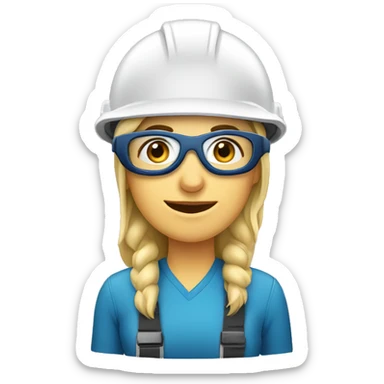 Caucasian woman wearing a safety helmet, safety glasses and earplugs sticker