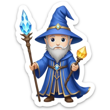 wizard hero with magical staff and blue robes sticker