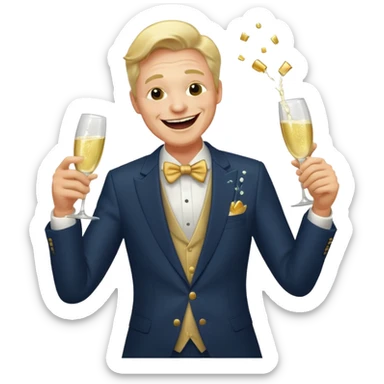 Old money man laughing with champagne glass spilling sticker