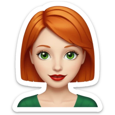 Short Ginger hair, green eyes, black long eye lashes large red lips White woman happy sticker