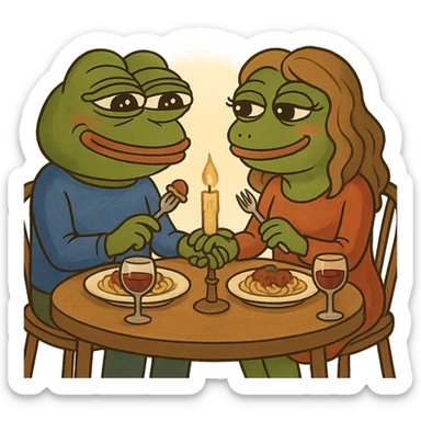 create a pepe on couple dinners, white background sticker
