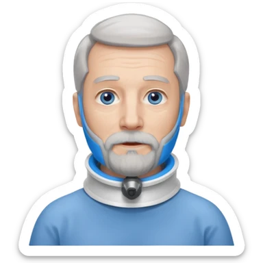 Older man with a full beard, a medical neck brace, and blue eyes. sticker