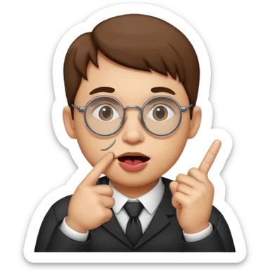 A circle with 2 fingers in a finger gun on his chin while biting his lip with his glasses down sticker