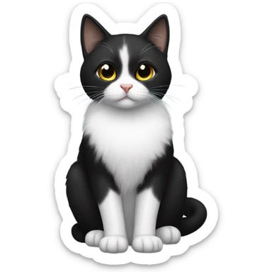 Small short-haired black-furred cat sitting with white fur on underside only sticker
