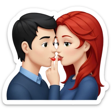 white man with black hair and redhead woman blowing eachother a kiss  sticker