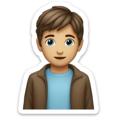 un niño con pelo liso y cafe con ojos azules sticker