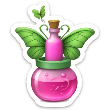 Pink potion with green vines wrapped around it with a pink butterfly sitting on top sticker