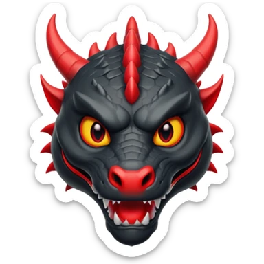 iOS sticker, dark fantasy, dragon head, black skin, red eyes, red mouth, minimal, flat sticker