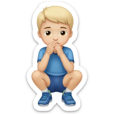 lilltle boy on knees touching nose sticker
