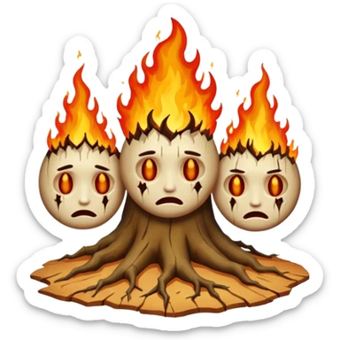 surreal hell, distorted faces, burning trees, floating objects sticker