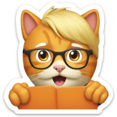 Orange cat being held by blonde man in glasses sticker