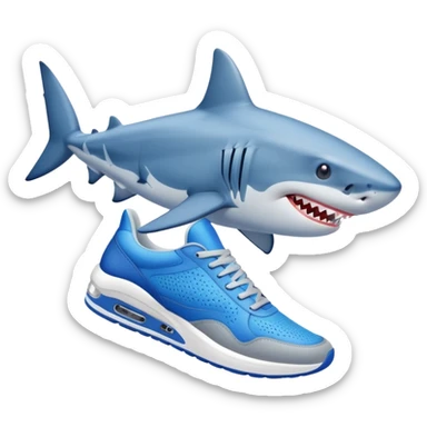 Un tiburon con zapatillas azules sticker