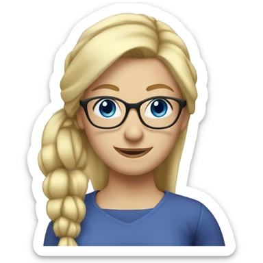  Blonde hair in a pony tail, blue eyes, glasses, lady sticker