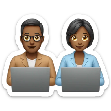 Man and woman each readding from their laptop computers sticker