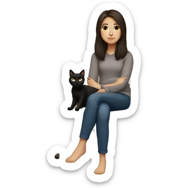 brunette girl with black cat sat on her lap sticker