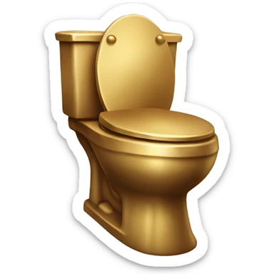 Golden toilet with brown smudges on the seat sticker