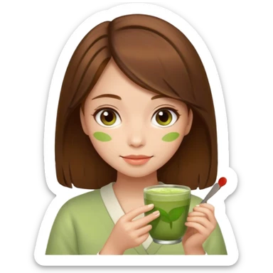 girl with brown hair portrait and matcha sticker