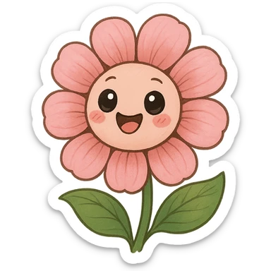 a cute pink flower, original design, big eyes, blushing cheeks, joyful sticker