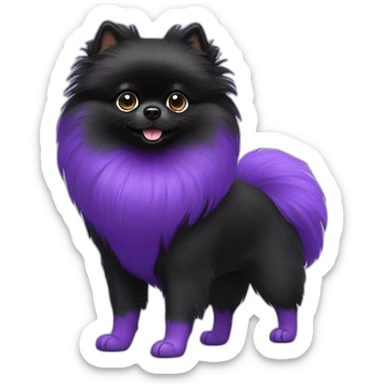 Black Pomeranian wearing purple shoes sticker