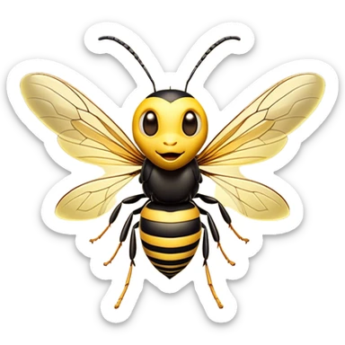 Cinematic Cheeky Wasp Portrait Emoji, Head tilted dramatically with an exaggeratedly shocked expression, featuring a slender, sharply striped body with wide, comically expressive eyes full of playful disbelief and animated, fluttering wings, Simplified yet hilariously expressive features, highly detailed, glowing with a slightly sassy glow, high shine, dramatic yet playful, stylized with an air of cheeky insect mischief, soft glowing outline, capturing the essence of a meme-worthy wasp that looks ready to buzz its way into viral fame! sticker