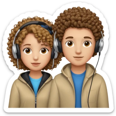 curly haired with headphones in girl and boy sticker