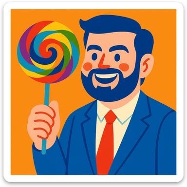 JD Vance with a big colorful lollipop, vibrant toon style sticker
