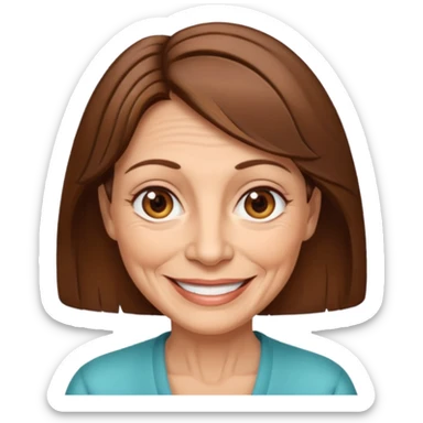 Woman 60, brown hair, brown eyes, smiling sticker