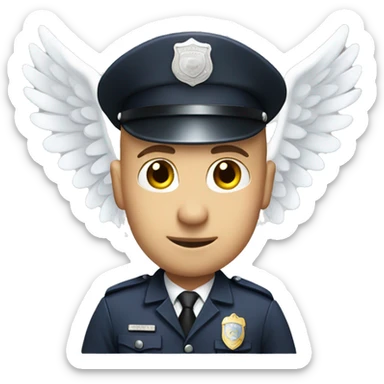 A White Police man bald with ANGEL WINGS sticker
