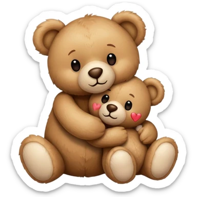 Teddy hugging another teddy with hearts sticker