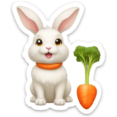 a blond dwarf rabbit with a carrot sticker