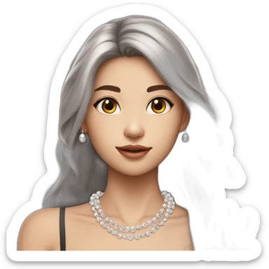 24 years old girl straight hair around armpit length with brown hair with silver and pearl chain necklace another layer of silver chain necklace sticker