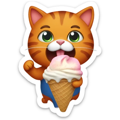 Dark orange cat eating ice cream  sticker