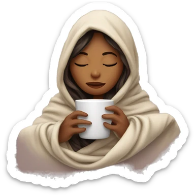girl inside a blanket sipping coffee eyes closed sticker