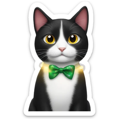Tuxedo cat with cute christmas lights sticker