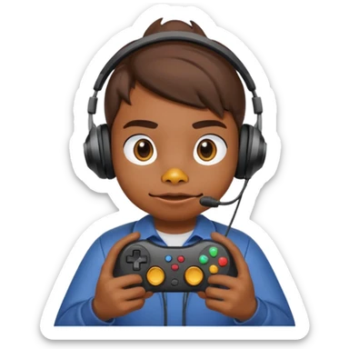 Gamer duck playing first person shooter game sticker