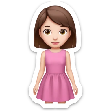 Planning white skin short hair brown pink dress girl sticker