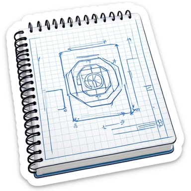 a notebook with lots of technical sketches sticker