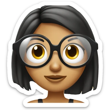 Chica de cabello lacio negro piel morena gafas transparentes ojos negros sticker