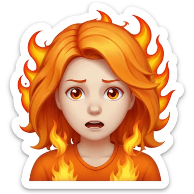 Woman with hair on fire looking stressed and panicked sticker