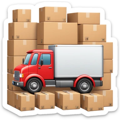 red delivery truck with packages sticker