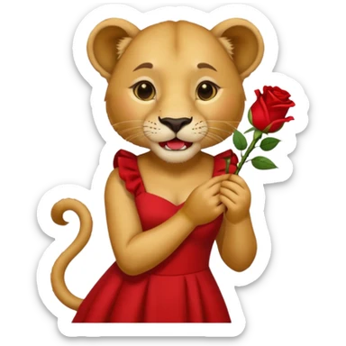 A lioness wearing a red dress with a rose in her mouth ￼ sticker