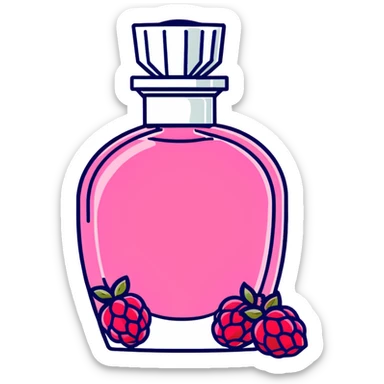 AVON women's perfume bottle next to a red raspberry bottle sticker