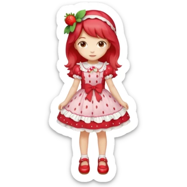 pretty and cute realistic strawberry shortcake full body with red shoes standing anime sticker