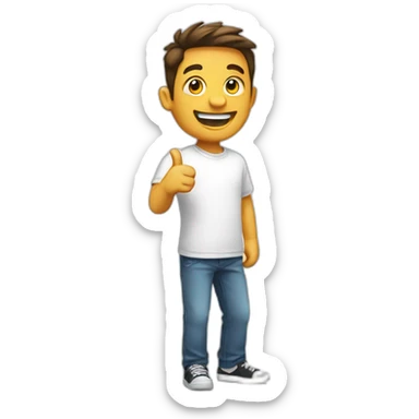 happy guy with white tshirt pointing to his left side sticker