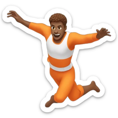 male parcour athlete in orange white cloths, captured mid-air sticker
