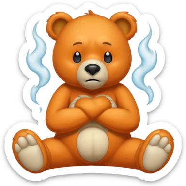 Create a orange friendly bear, make him look like from a kid cartoon. Show his whole body. Make him look shy and cross his leg while he is standing. make him look mad and steam coming out of his ears sticker