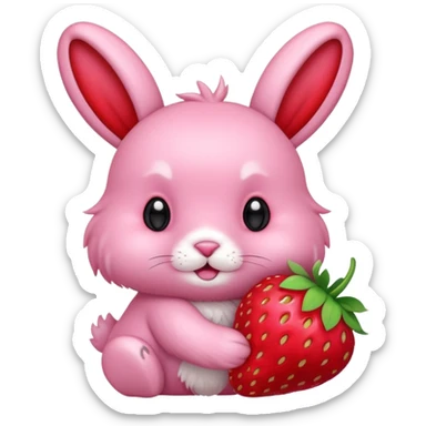 pink bunny holding strawberry sticker